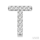 1/10 Ctw Initial 'T' Round Cut Diamond Earrings in 10K White Gold